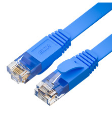 Патч-корд PROF плоский прямой 15.0m, UTP медь кат.6, синий, 30 AWG, ethernet high speed 10 Гбит/с, RJ45, T568B, GCR-52856