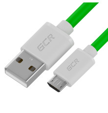 Кабель 1.0m MicroUSB, быстрая зарядка, зеленый TPE, белые коннекторы, 28/22 AWG, GCR-52483