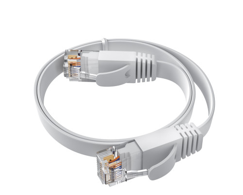 Патч-корд PROF плоский прямой 5.0m, UTP медь кат.6, белый, 30 AWG, ethernet high speed 10 Гбит/с, RJ45, T568B, GCR-52871