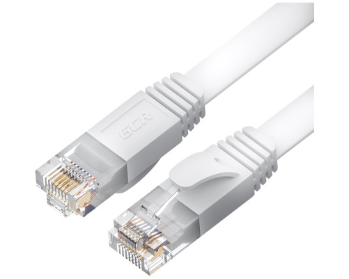 Патч-корд PROF плоский прямой 5.0m, UTP медь кат.6, белый, 30 AWG, ethernet high speed 10 Гбит/с, RJ45, T568B, GCR-52871