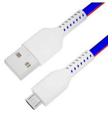 Кабель 1.0m MicroUSB, быстрая зарядка, ТРИКОЛОР Россия, белый ПВХ, 28/24 AWG, GCR-54973