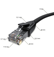 Патч-корд прямой 20.0m UTP кат.6, черный, 24 AWG, ethernet high speed, RJ45, T568B, GCR-52538