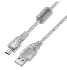 Кабель 2.0m USB 2.0, AM/mini 5P, прозрачный, ферритовые кольца, 28/24 AWG, экран, армированный, морозостойкий, GCR-UM1M5P-BD2S-2.0m