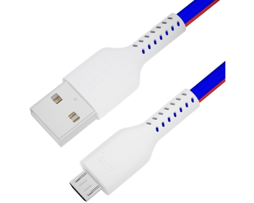 Кабель 0.5m MicroUSB, быстрая зарядка, ТРИКОЛОР Россия, белый ПВХ, 28/24 AWG, GCR-54972