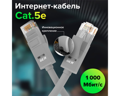 Патч-корд прямой 9.0m UTP кат.5e, серый, позолоченные контакты, 24 AWG, литой, ethernet high speed 1 Гбит/с, RJ45, T568B, GCR-51513