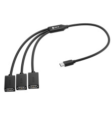 Переходник USB Hub Type-C гибкий 1.2m разветвитель на 3 USB порта, СМ / 3 х AF, черный, GCR-55311