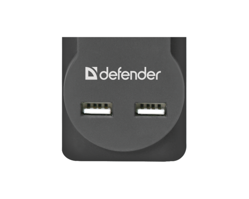 Сетевой фильтр Defender DFS 753, 3.0 м, 5 розеток, 2xUSB, чёрный