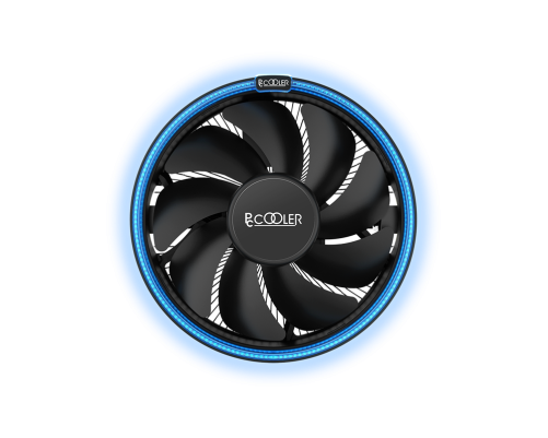 Вентилятор для процессора PCCooler E126M B (92W, 4-pin PWM, 70mm, Al/Cu, -mm, Blue LED, 1x120mm, 56CFM, 26.5dBA, 1800RPM, S: 1700/1200/115X, AM5/AM4, black)