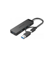 USB разветвитель Vention CHTBB OTG USB-C+USB 3.0 / 4xUSB 3.0 порта, черный - 0.15м.