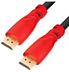 Кабель 1.0m HDMI версия 1.4, черный, красные коннекторы, OD7.3mm, 30/30 AWG, позолоченные контакты, Ethernet 10.2 Гбит/с, 3D, 4K GCR-HM350-1.0m, экран