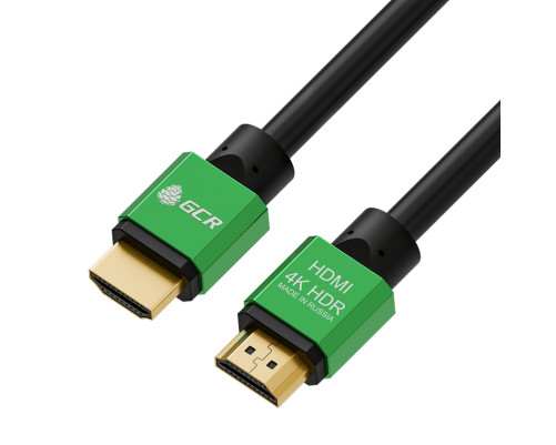 Кабель 0.5m HDMI версия 2.0, HDR 4:2:2, Ultra HD, 4K 60 fps 60Hz/5K*30Hz, 3D, AUDIO, 18.0 Гбит/с, 28/28 AWG, OD7.3mm, тройной экран, черный, AL корпус зеленый