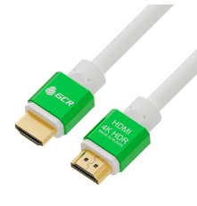 Кабель 2.0m HDMI версия 2.0, HDR 4:2:2, Ultra HD, 4K 60 fps 60Hz/5K*30Hz, 3D, AUDIO, 18.0 Гбит/с, 28/28 AWG, OD7.3mm, тройной экран, белый, AL корпус зеленый, GCR-51294