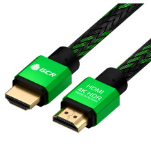 Кабель 3.0m HDMI версия 2.0, HDR 4:2:2, Ultra HD, 4K 60 fps 60Hz/5K*30Hz, 3D, AUDIO, 18.0 Гбит/с, 28/28 AWG, OD7.3mm, тройной экран, BICOLOR нейлон, AL корпус зеленый, GCR-51487