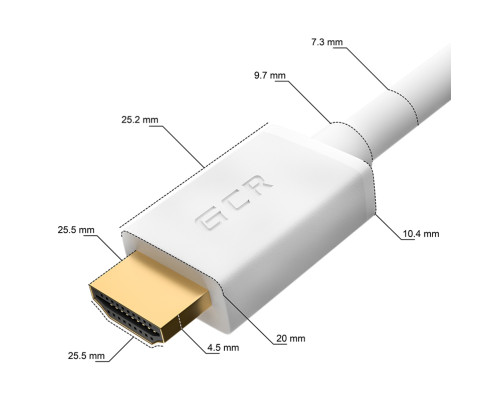 Кабель 0.5m HDMI версия 2.0 HDR 4:2:2, Ultra HD, 4K 60 fps 60Hz/5K*30Hz, 3D, AUDIO, 18.0 Гбит/с, 28/28 AWG, OD7.3mm, тройной экран, белый, GCR-HM761-0.5m