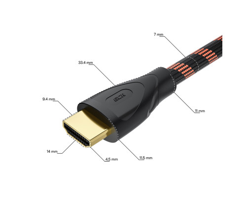 Кабель Premium 7.5m HDMI 2.1, ECO Soft капрон, черно-красный, HDR 4:4:4, Ultra HD, 8K*30Hz/4K*120Hz, 3D, 48 Гбит/с, 3 Х экран с армированием, GCR-55775