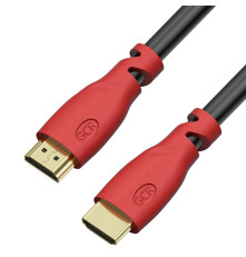 Кабель 1.5m, HDMI версия 2.0 HDR 4:2:2, Ultra HD, 4K 60 fps 60Hz/5K*30Hz, 3D, AUDIO, 18.0 Гбит/с, 28/28 AWG, OD7.3mm, тройной экран, черный, красные коннекторы, GCR-HM3012-1.5m