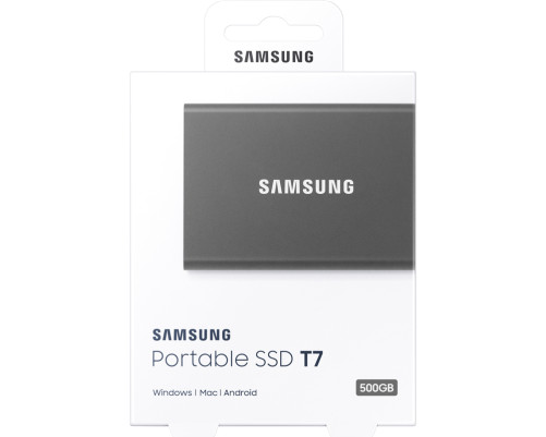 Внешний накопитель SSD Samsung T7, 500GB, Type-C, USB 3.2 Gen2, R/W 1050/1000MB/s, 85x57x8mm, Titan Gray