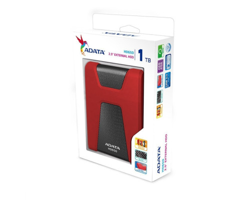 Внешний жёсткий диск 1TB ADATA HD650 (Red), Silicone, USB 3.2 Gen1, AHD650-1TU31-CRD