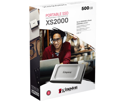 Внешний накопитель SSD Kingston XS2000, 500GB, USB 3.2, серебристый