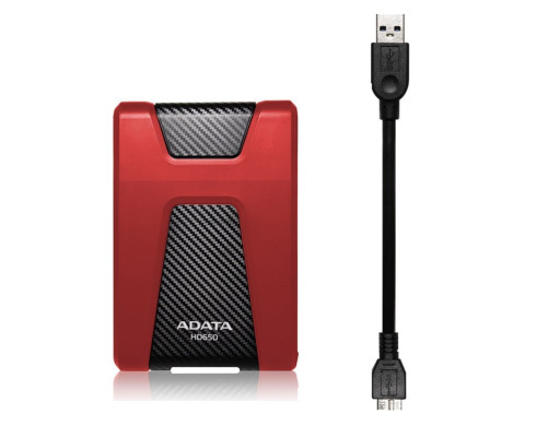 Внешний жёсткий диск 1TB ADATA HD650 (Red), Silicone, USB 3.2 Gen1, AHD650-1TU31-CRD