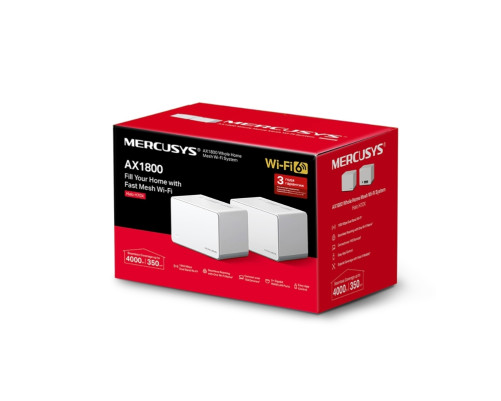 Wi-Fi MESH система Mercusys Halo H70X(2-pack), 574 Мбит/с на 2,4 ГГц + до 1201 Мбит/с на 5 ГГц,  встр. антенны, 3 гиг. порта на каждом модуле с автораспознаванием WAN/LAN, (комплект 2 шт.)