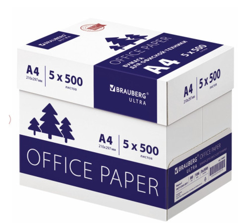 Бумага офисная А4, 80 г/м2, 500л, марка С, белизна 146% (CIE), BRAUBERG ULTRA, 116407