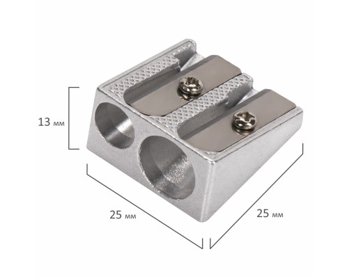 Точилка BRAUBERG Style, металлическая клиновидная, 2 отверстия для чернографитных карандашей (в том числе утолщенных)