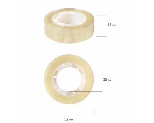 Клейкая лента 15 мм х 33 м канцелярская BRAUBERG, прозрачная, гарантированная длина