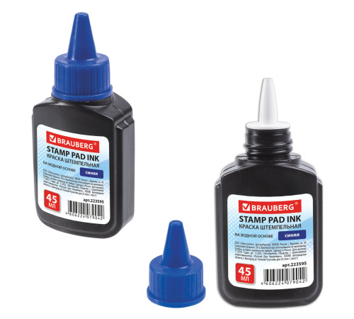 Краска штемпельная BRAUBERG, синяя, 45 мл, на водной основе