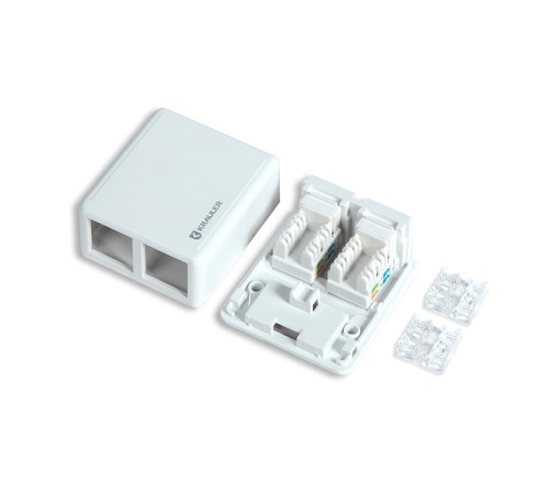 Розетка коммутационная настенная  KRAULER  cat.5e  модуль кистоун  UTP  2 порта RJ45(8P8C)  110IDC