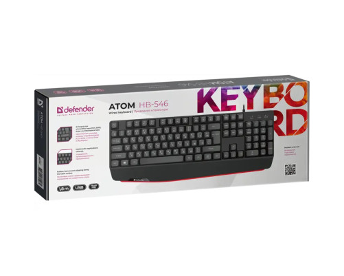 Клавиатура проводная Defender Atom HB-546 RU,104+FN, 1.8 м, черный Клавиатура проводная Defender Atom HB-546 RU,104+FN, 1.8 м, черный