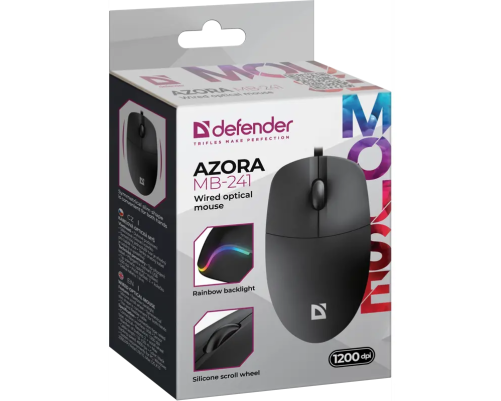 Мышь проводная Defender Azora MB-241, 3D, 1200dpi, 1.8 м, черный Мышь проводная Defender Azora MB-241, 3D, 1200dpi, 1.8 м, черный