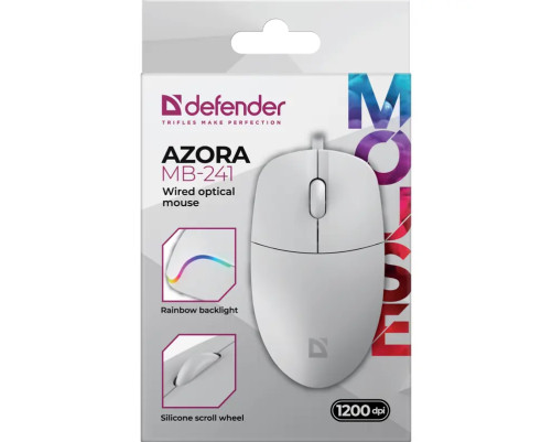 Мышь проводная Defender Azora MB-241, 3D, 1200 dpi, 1.8 м, белый Мышь проводная Defender Azora MB-241, 3D, 1200 dpi, 1.8 м, белый