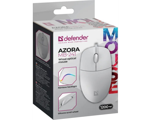 Мышь проводная Defender Azora MB-241, 3D, 1200 dpi, 1.8 м, белый Мышь проводная Defender Azora MB-241, 3D, 1200 dpi, 1.8 м, белый
