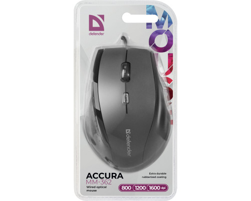 Мышь проводная Defender Accura MM-362,6 кнопок, 800-1600 dpi, черный Мышь проводная Defender Accura MM-362,6 кнопок, 800-1600 dpi, черный