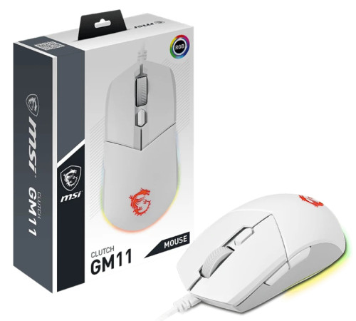 Мышь проводная игровая MSI Clutch GM11, 5000 dpi, RGB lighting, белый