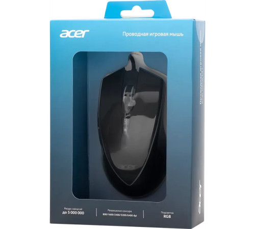 Мышь проводная игровая ACER OMW131, USB, 6000 dpi, RGB, 6 кнопок, черный