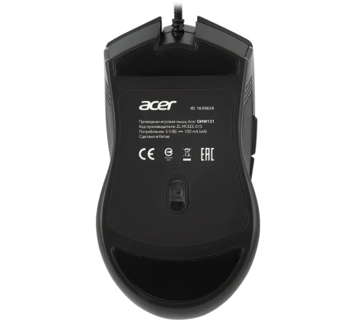 Мышь проводная игровая ACER OMW131, USB, 6000 dpi, RGB, 6 кнопок, черный