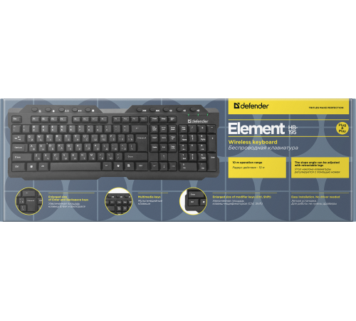 Клавиатура беспроводная Defender Element HB-195 RU, мультимедиа, черный