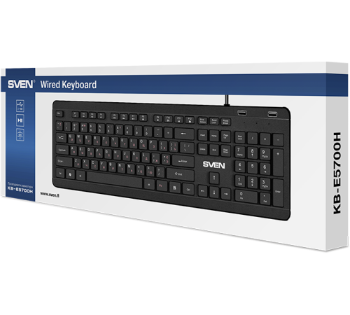 Клавиатура проводная SVEN KB-E5700H, 104 клавиши, USB-Hub*2, Slim, 12Fn, черный