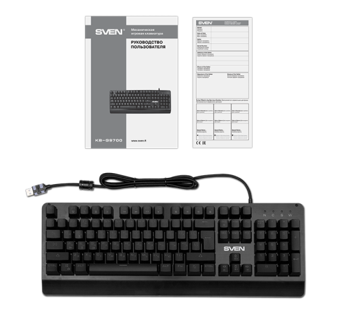 Клавиатура проводная игровая SVEN KB-G9700, 104 клавиши, +12Fn, RED switch, RGB, черный