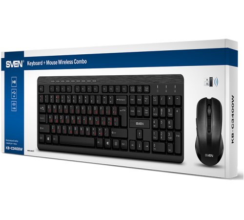 Комплект (клавиатура/мышь) беспроводной SVEN KB-C3400W, черный