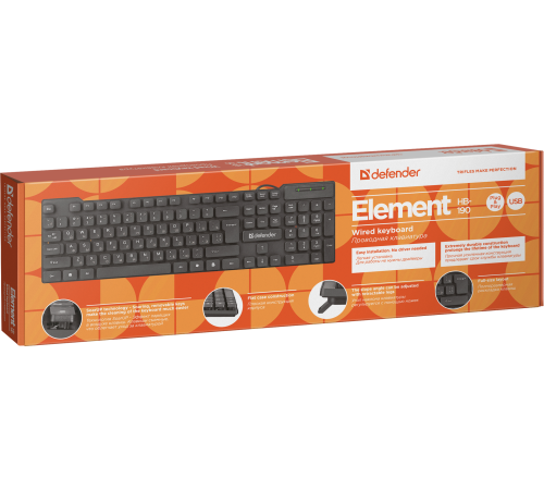 Клавиатура проводная Defender Element HB-190 USB RU, полноразмерная, черный