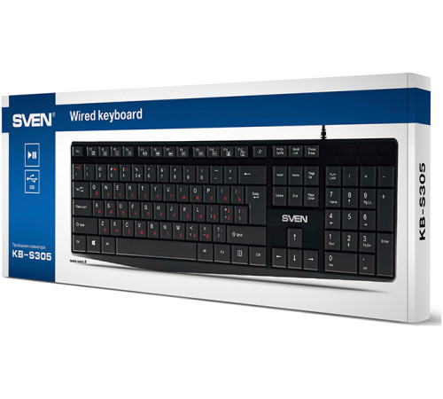 Клавиатура проводная SVEN KB-S305, классическая, USB, черный