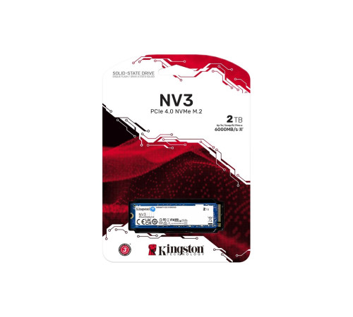 Твердотельный накопитель Kingston NV3, 2TB, M.2(22x80mm), NVMe, PCIe 4.0 x4, 3D TLC, R/W 6000/5000MB/s, TBW 640, DWPD 0.3