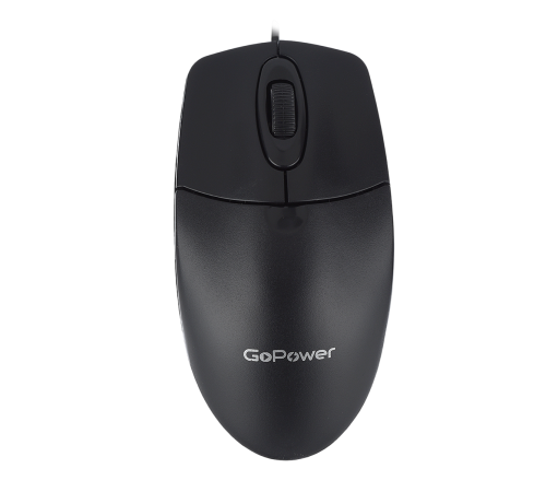 Мышь проводная GoPower GPM01, 3 кнопки, 1000 dpi, USB, черный