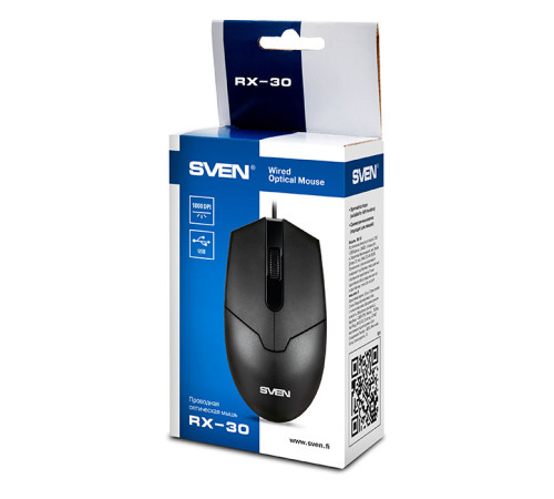 Мышь проводная SVEN RX-30, 3 кнопки, 1000 dpi, черный