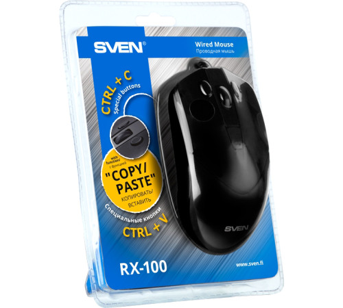 Мышь проводная SVEN RX-100, 6 кнопок, 1000-400 dpi, черный