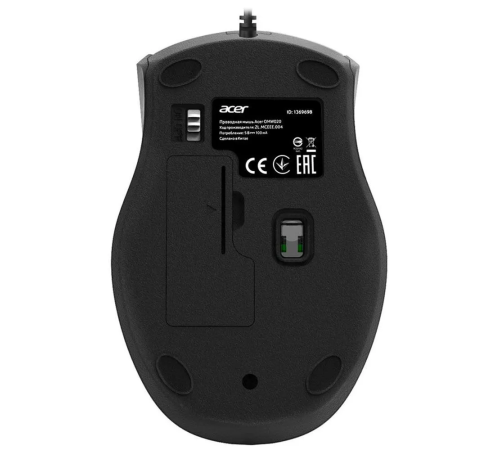 Мышь проводная Acer OMW020, 3 кнопки, 1600 dpi, USB, черный