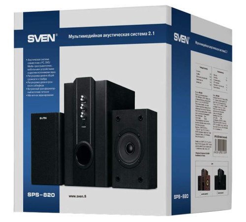 Акустическая система SVEN SPS-820, 2.1, 38 Вт, чёрный